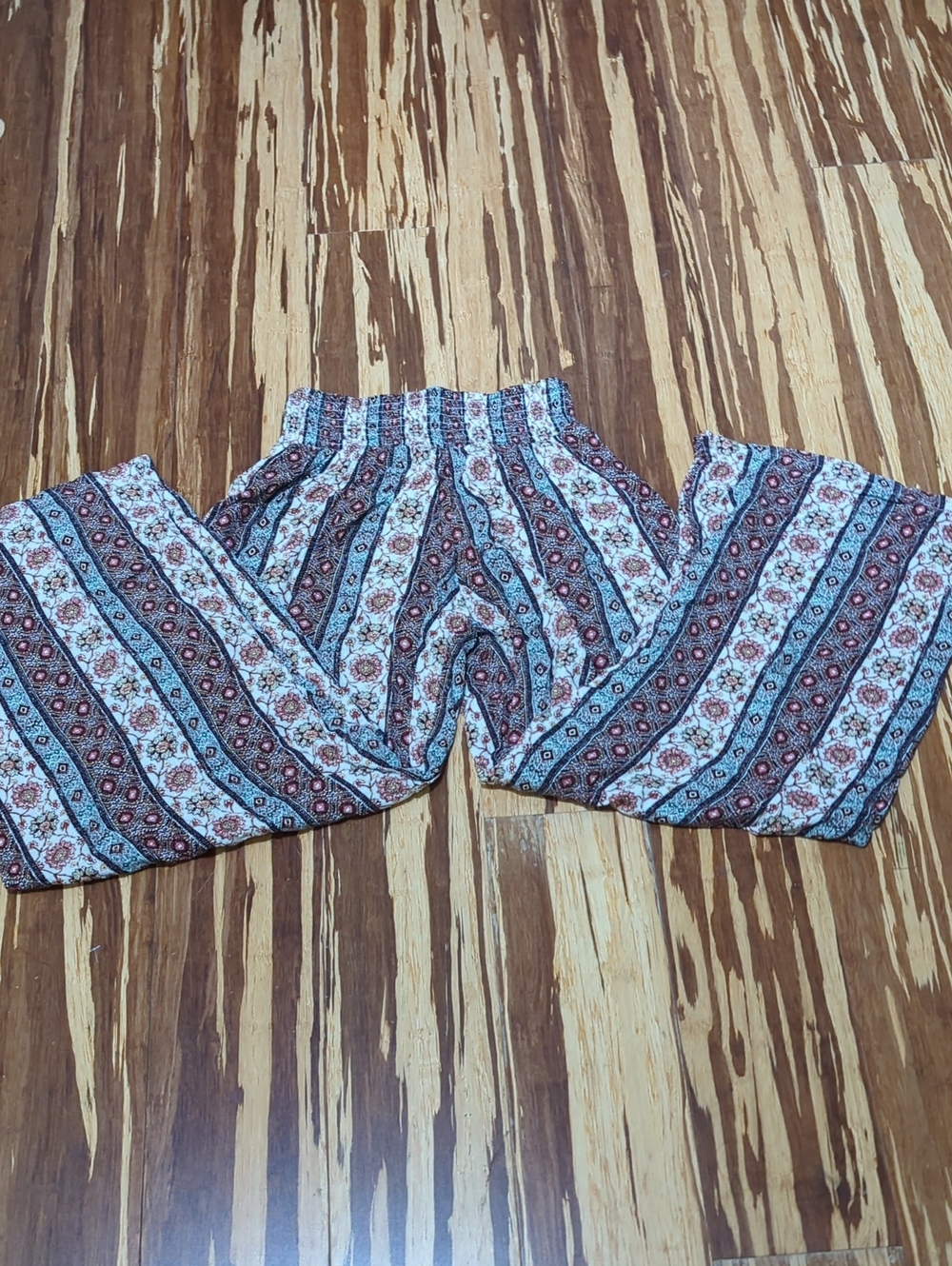 Passport Boho Striped Floral Print Wide-Leg Pants